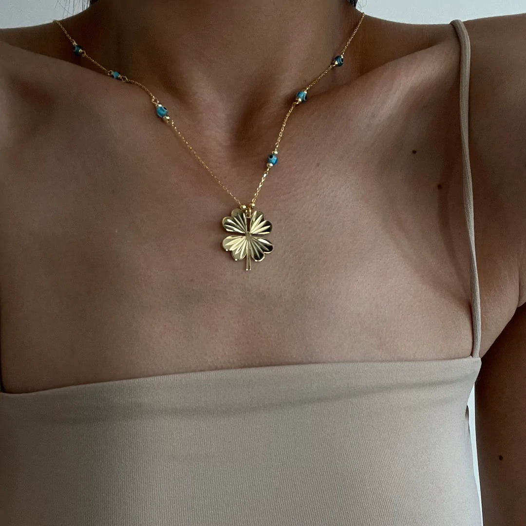 Kleeblatt mit Nazaraugen Halskette
